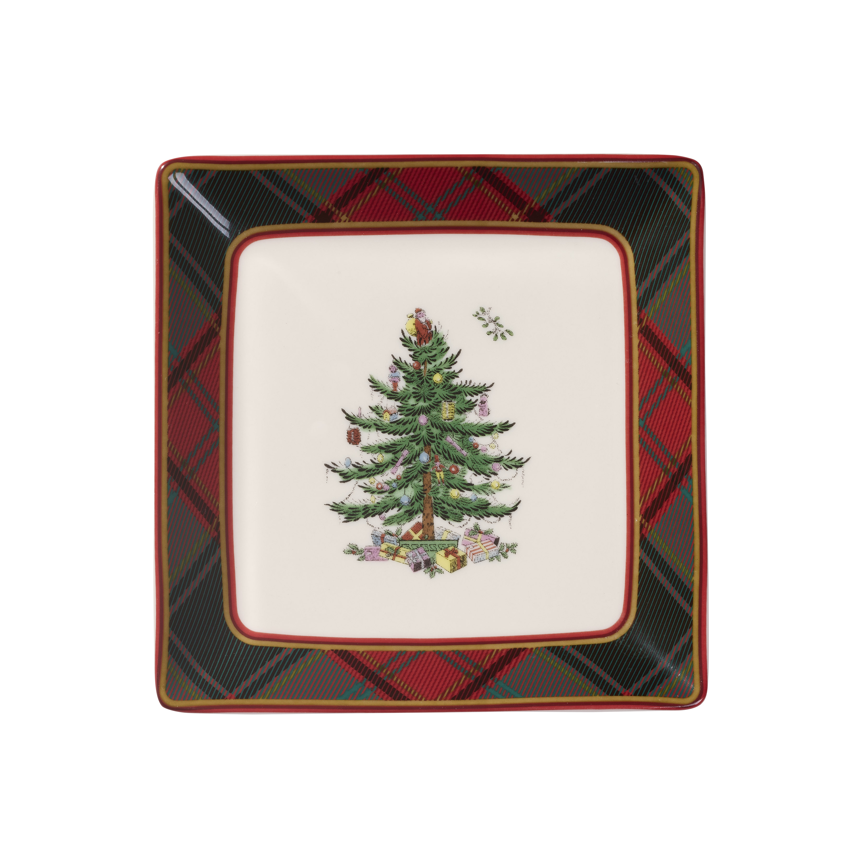 Christmas Tree Tartan 5 Inch Square Tidbit Plates Set of 4 image number null